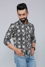 Miravan Men's Black Comfort Floral Printed Cotton Casual Shirt