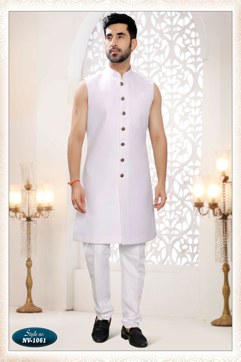 Joban Fashion Men's White Straight Silk Thread And Sequence Embroidery All Over 3 Pc Kurta Set