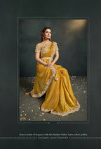 Mustard Organza Silk Crepe Cord Sequence & Thread Embroidered & Stone Work Saree - Moh-Manthan Royal Enigma