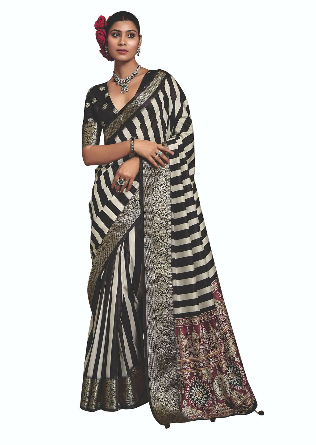 Joban Fashion Multicolor Art Silk With Fine Viscose Border Ajrak Full Body Print With Soft Finish Saree - Distacart