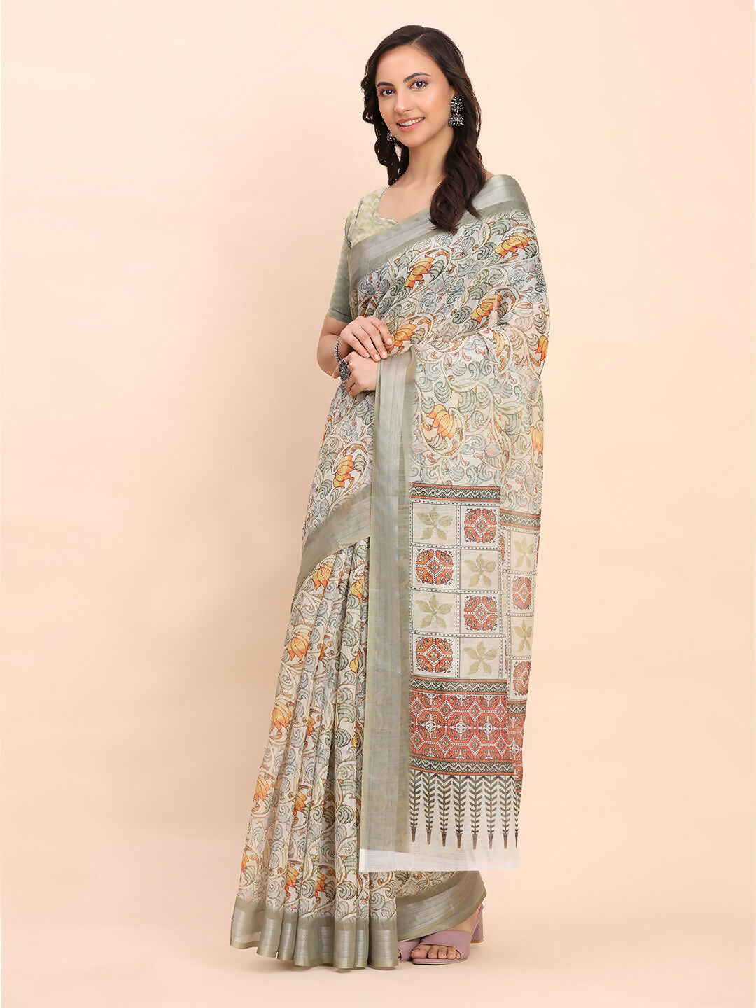 Shree Shyam Fashion Linen Cotton White Saree - Distacart