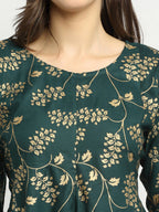 Rudra Bazaar Green Gold Printed Short Kurti With Skirt - Distacart