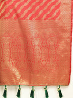Lorenvalley Fashion Red Soft Silk Woven Design with Zari Weaving Leheriya Design Saree