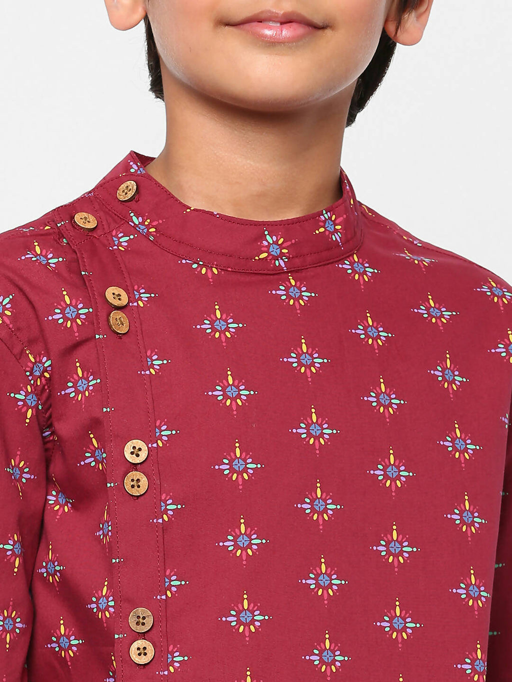 Manet Ethnic Full Sleeves Printed Shirt - Maroon