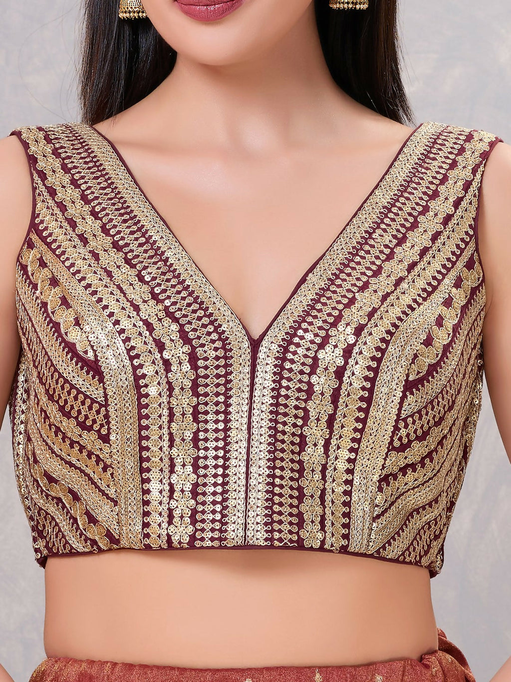 Joban Fashion Women Sequin Wine Stitched Blouse