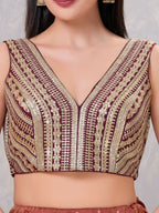Joban Fashion Women Sequin Wine Stitched Blouse