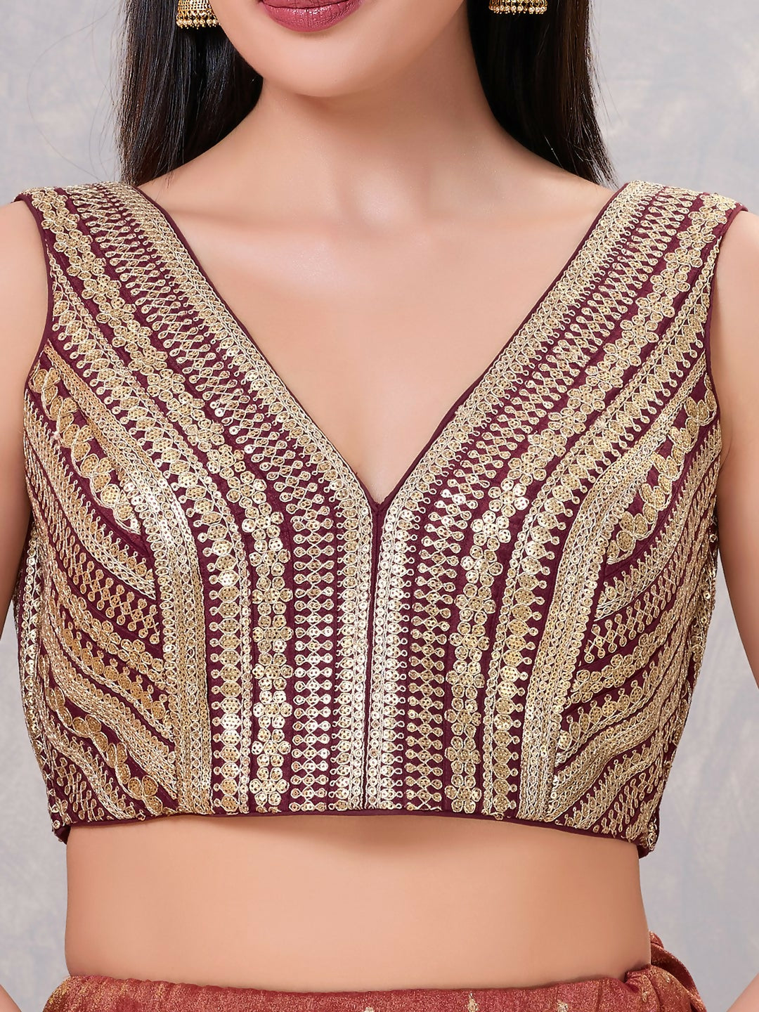 Joban Fashion Women Sequin Wine Stitched Blouse