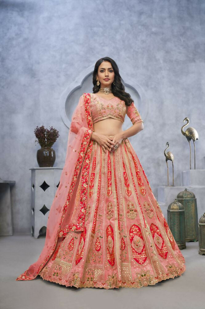 Kesar Fab Pink Organza Embroidered Lehenga