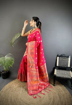 Joban Fashion Coral Pink Geometric Pattern Soft Silk Patola Saree - Distacart