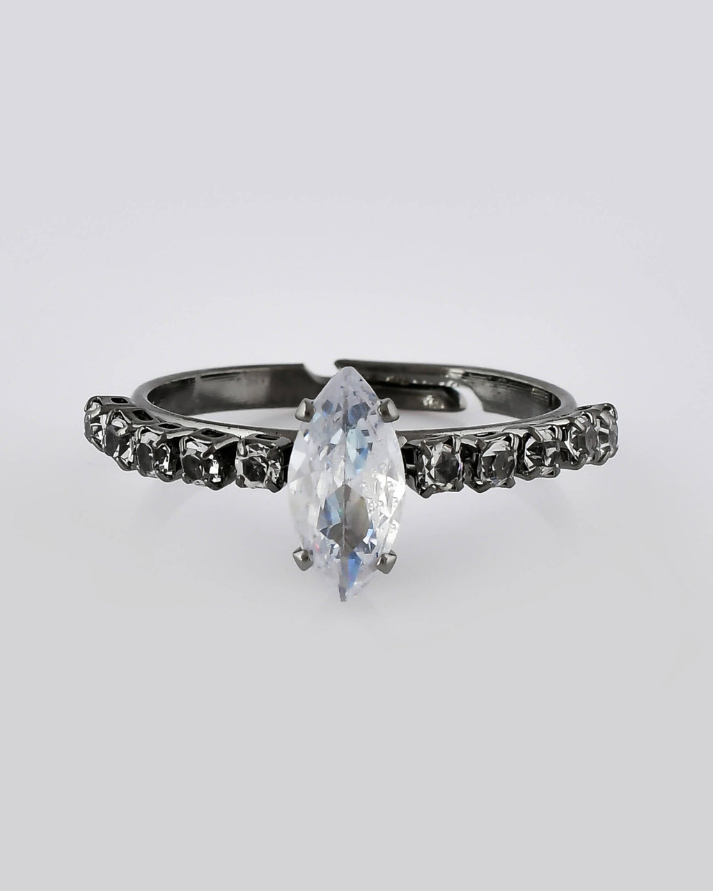 VOJ white CZ-detail Stainless Steel Cubic Zirconia Rhodium Plated Adjustable Finger Ring