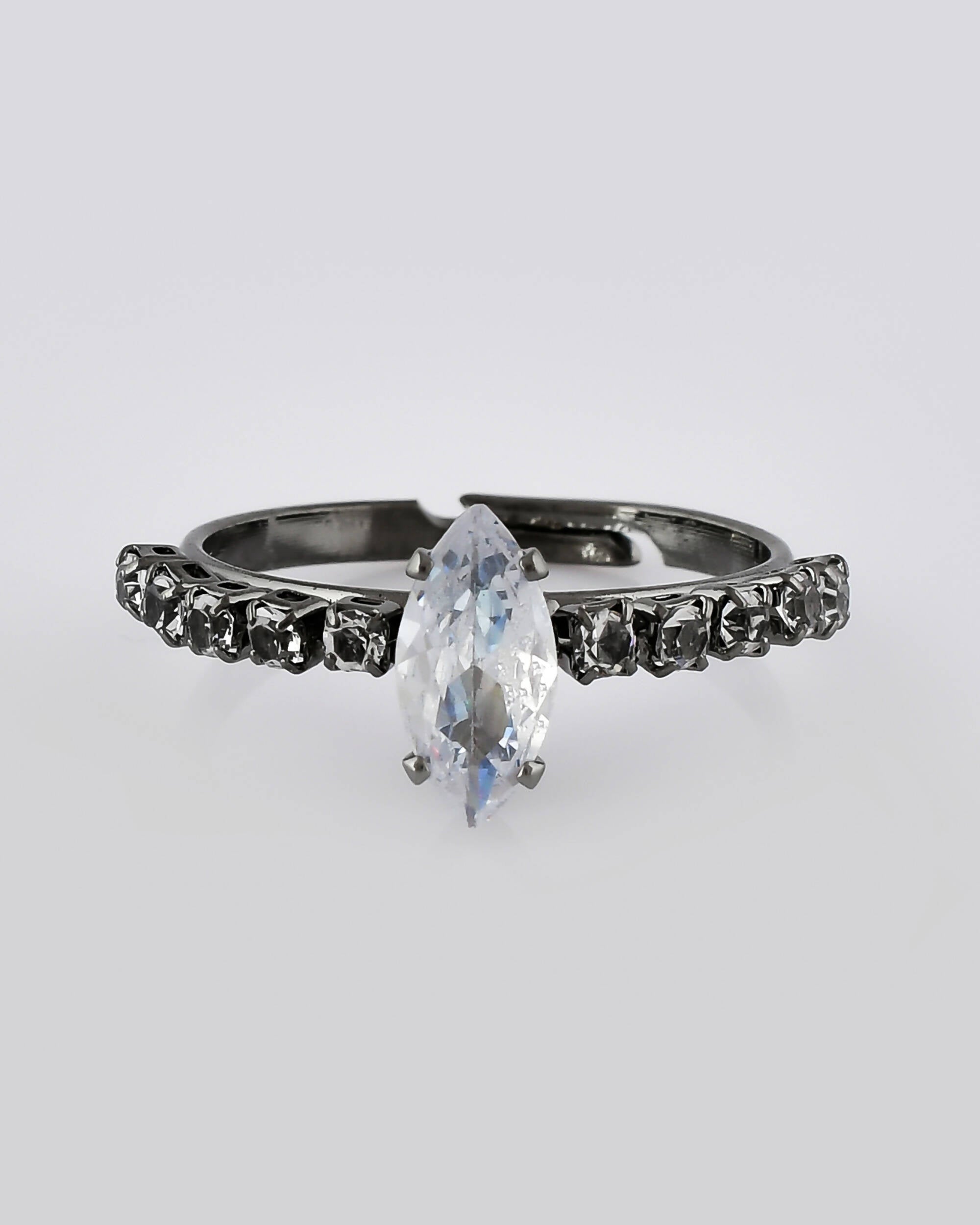 VOJ white CZ-detail Stainless Steel Cubic Zirconia Rhodium Plated Adjustable Finger Ring