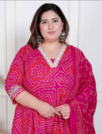 Miravan Plus Size Women'S Bandhani Ethnic Anarkali Kurta And Dupatta - Distacart