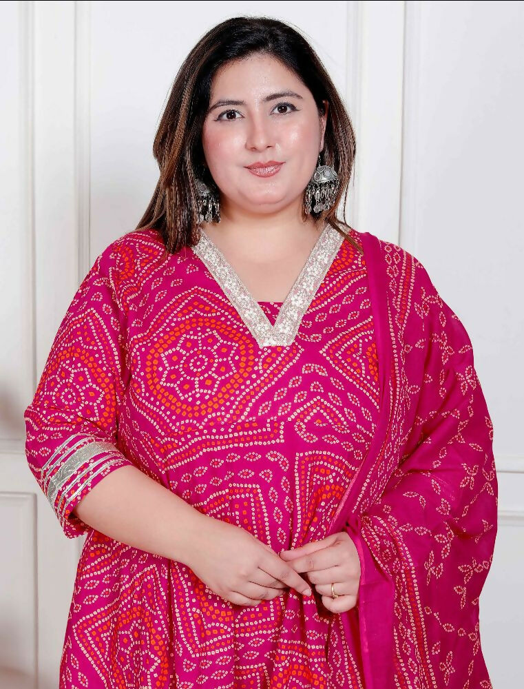 Miravan Plus Size Women'S Bandhani Ethnic Anarkali Kurta And Dupatta - Distacart