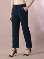 Myshka Women'sNavy Blue Solid Party straight Trousers