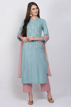 Joban Fashion L.Blue Cotton Rayon Kurta Set