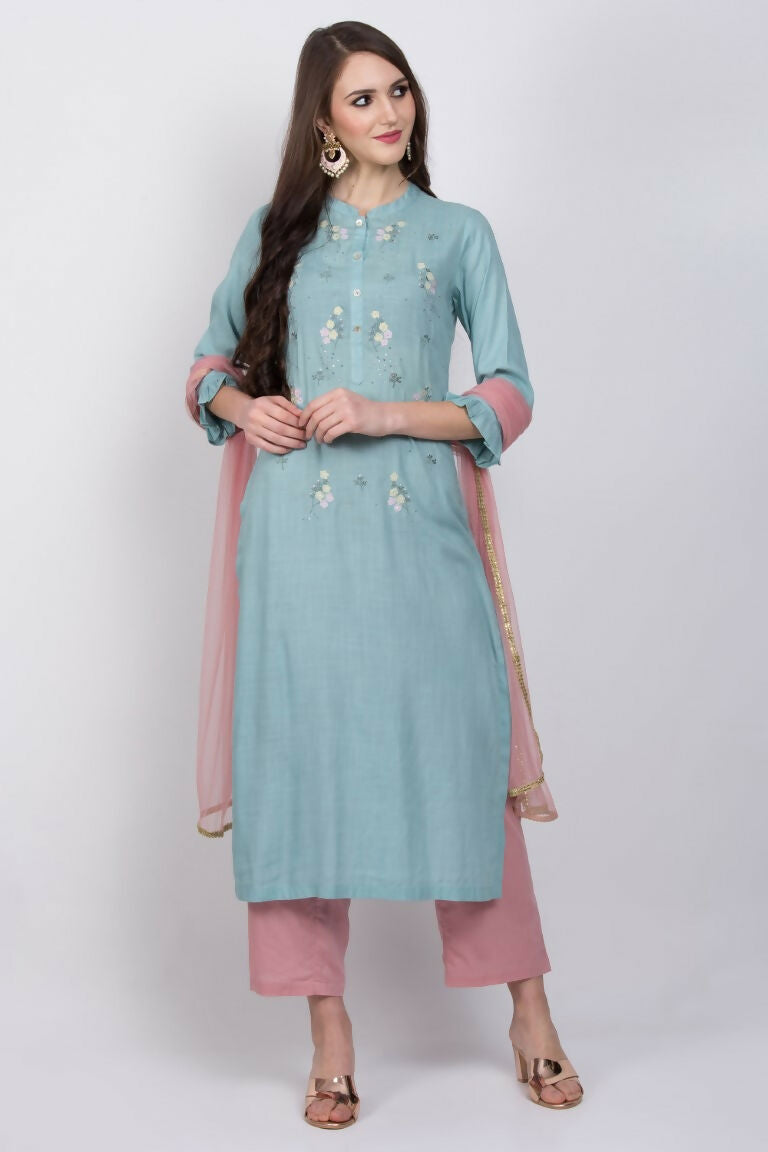 Joban Fashion L.Blue Cotton Rayon Kurta Set