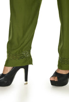 Mominos Fashion Moeza Reyon Cotton Mehndi Green Color Straight Palazzo