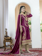 Teeya Creation Wine Color Chinnon Silk Embroidery Work Fully Stitched Salwar Suit - Distacart