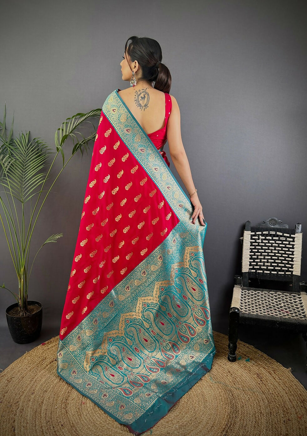 Joban Fashion Banarasi Red Woven Butti Soft Silk Saree - Distacart
