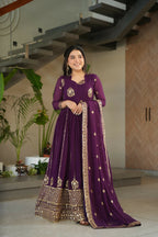 Joban Fashion Wine Georgette Sequence Embroidery Work Kurta Set - Distacart