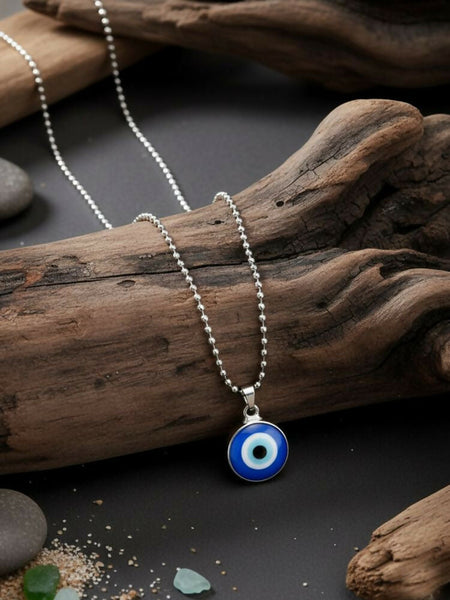 NVR Silver Plated Evil Eye Pendant with Chain for Men & Women