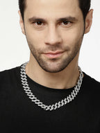 NVR Men Silver-Plated Stainless Steel American Diamond Chain