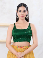 Joban Fashion Bottle-Green Gajji Silk Sleeveless Back Open Blouse
