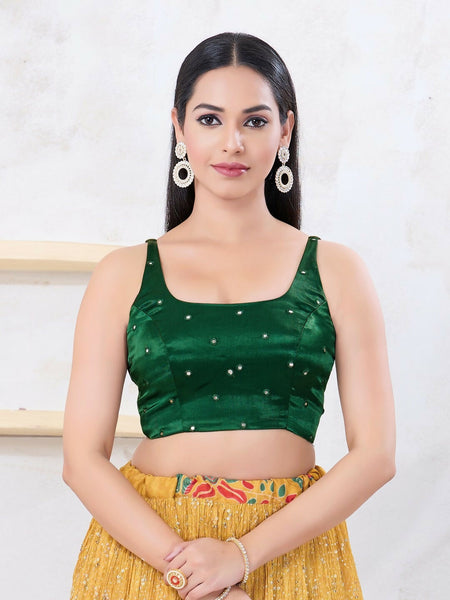 Joban Fashion Bottle-Green Gajji Silk Sleeveless Back Open Blouse