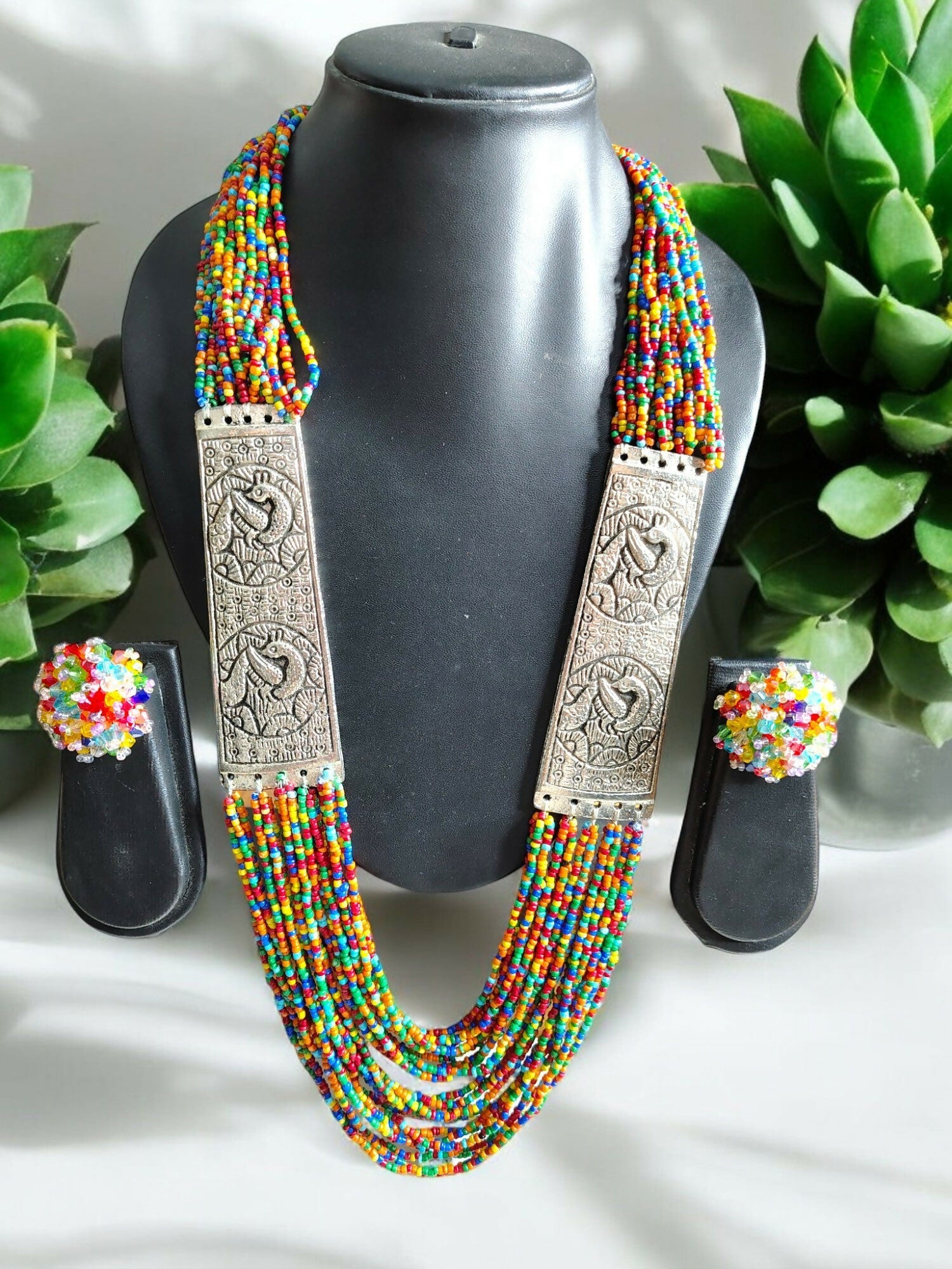 Inhanns Saree Shobha Statement Necklace & Earring Set - Multicolour Necklace With Earrings