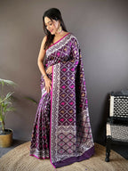 Joban Fashion Purple Jacquard Woven Pattern Lichi Soft Silk Banarasi Saree
