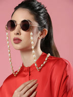 Gold-Toned White Embellished Mask Chain - Ruby Raang - Distacart
