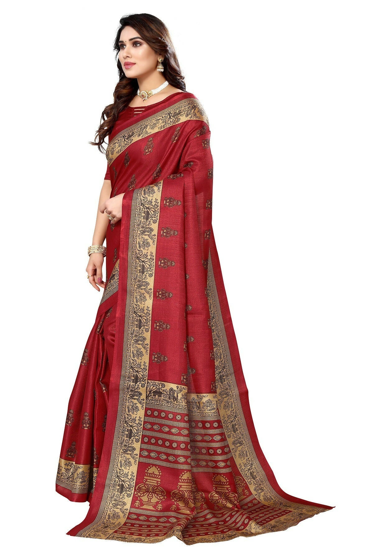 Vamika maroon Printed Art Silk Saree