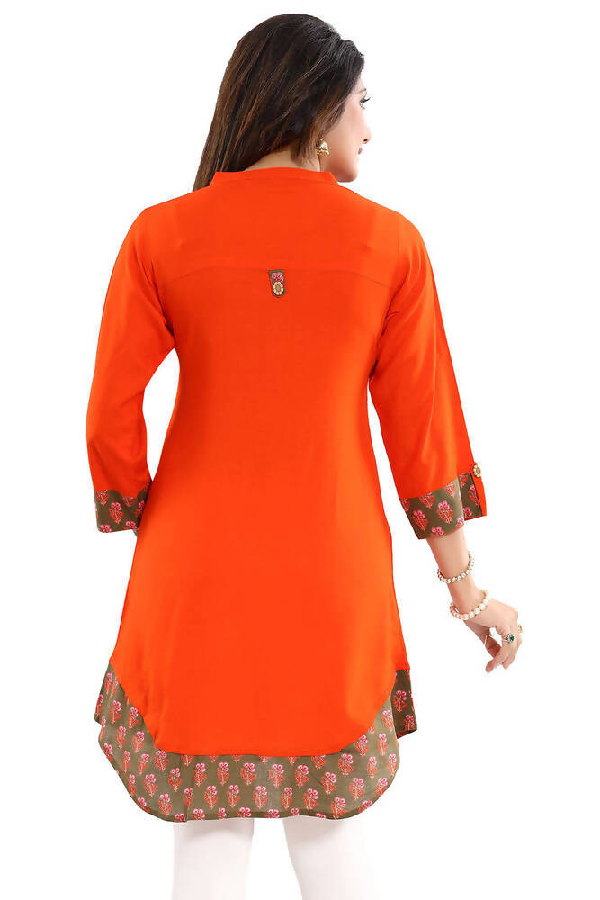 Snehal Creations Rayon Designer Embroidery Orange Tunic