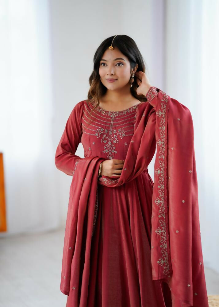 Lehenga Mart Designer Anarkali Suit With Kurta, Pant, Dupatta For Women-Maroon - Distacart