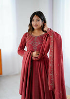 Lehenga Mart Designer Anarkali Suit With Kurta, Pant, Dupatta For Women-Maroon - Distacart