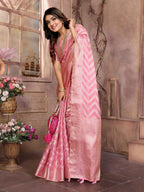 Aastha Fashion Pink Soft Organza Silk Weaving Saree - Distacart
