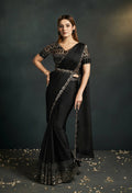 Black Satin Silk Crepe Cord Sequence & Thread Embroidered & Stone Work Saree - Moh-Manthan Royal Enigma