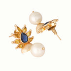 Nuyug 22K Gold Plated Pearl & Crystal Studded Contemporary Floral Stud Earrings - Distacart