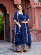 The52 Women's Beautiful Faux Georgette Fabric Embroidery Work Flared Anarkali Pant and Dupatta Set - Distacart