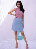 Diva Globe Blue Over Lap Skirt - Distacart