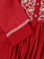 Red Chinon Floral Embroidered Top with Bottom - Maanushi