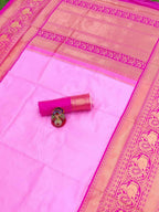 DEIANA'S Beautiful Designer Golden zari Soft Lichi Silk Saree - Baby pink