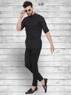 Even Apparels Pure Cotton Black Short Kurta - Black
