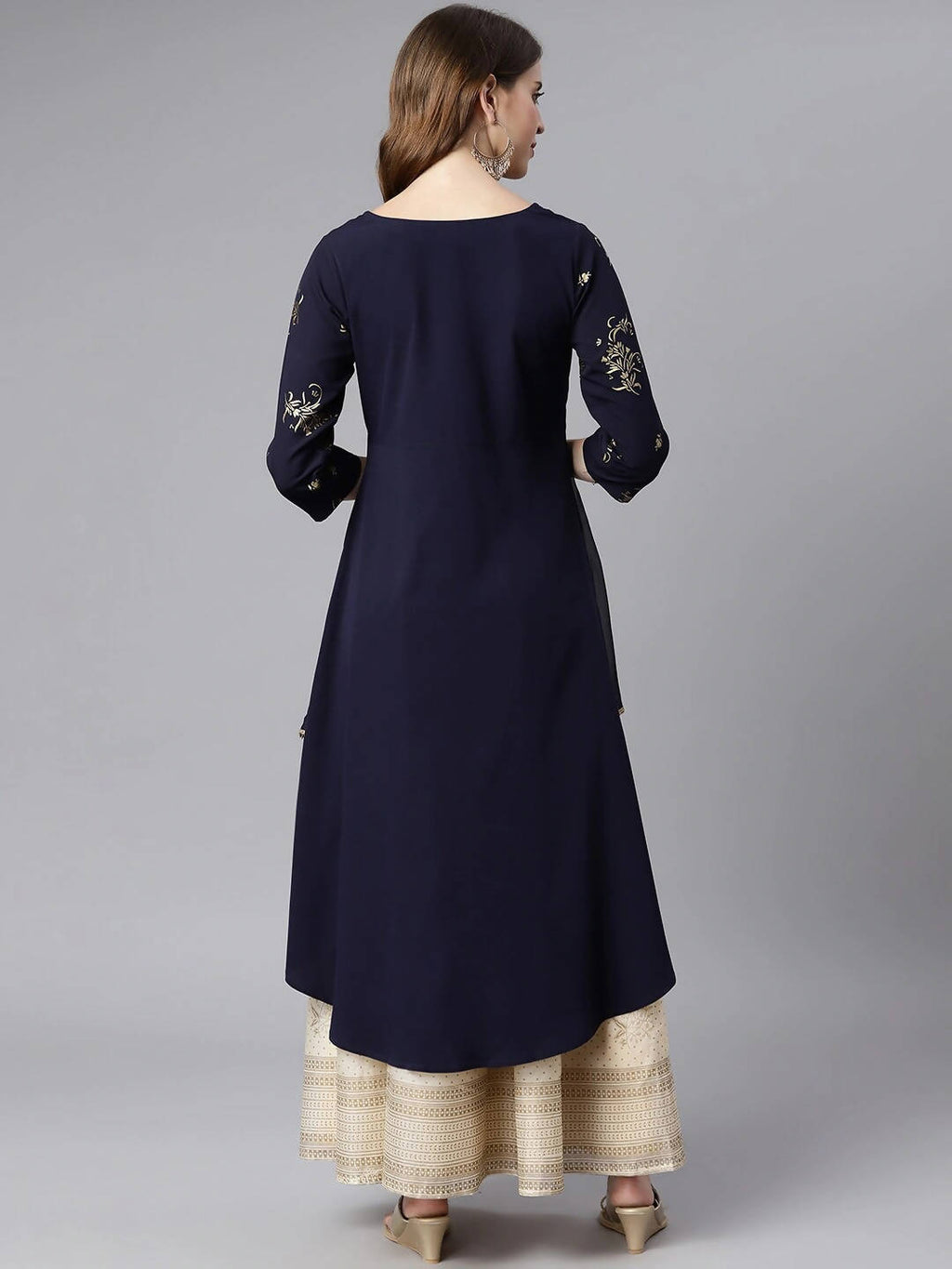 Janasya Navy Blue Quirky Embellished Crepe Anarkali Kurta - Distacart