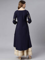 Janasya Navy Blue Quirky Embellished Crepe Anarkali Kurta - Distacart