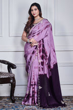 Morchari Wine Crepe Hand Embroidery Saree And Stitched Blouse - Distacart