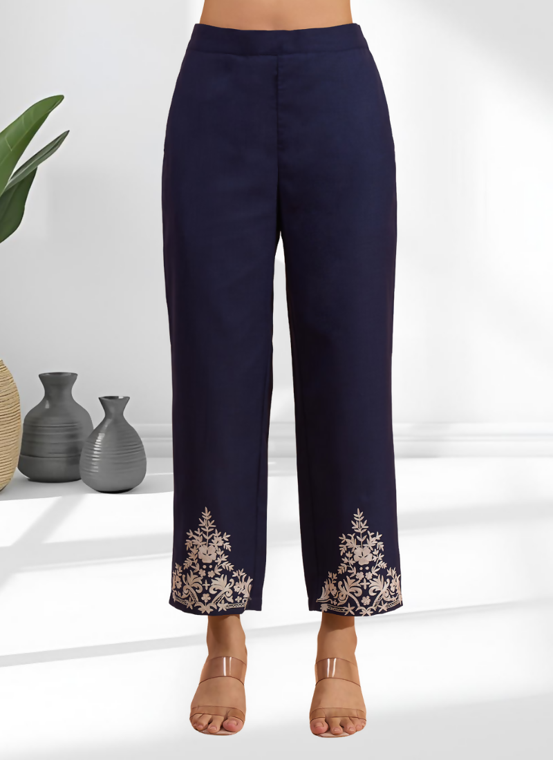 Joban Fashion Navy Blue Cotton, Linen Embroidered Readymade Cord Set - Distacart