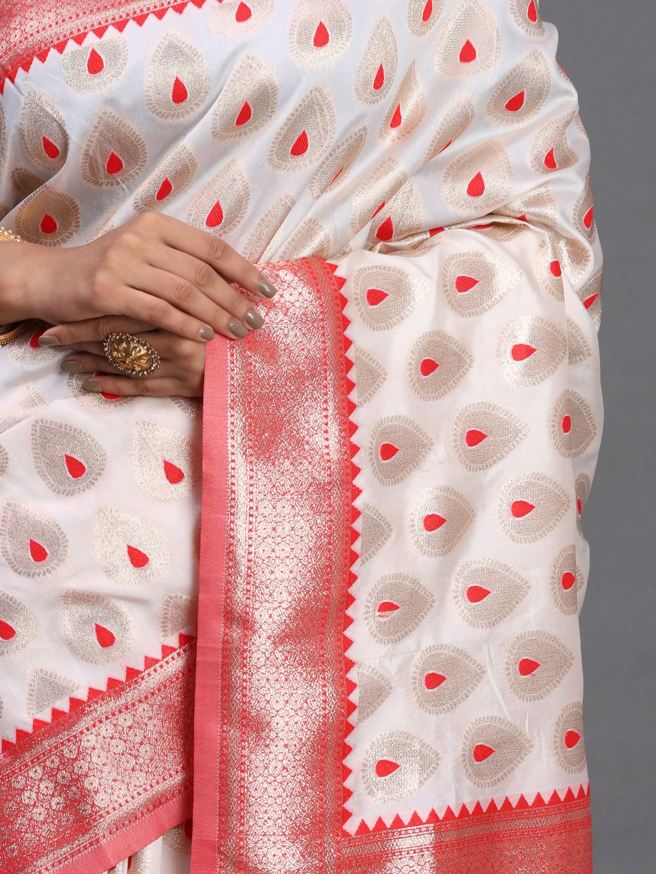 Shree Shyam Fashion Banarasi Silk Red & White Saree - Distacart