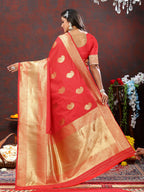 Lorenvalley Fashion Red Soft Silk Woven Design Gold Zari Weaving Saree