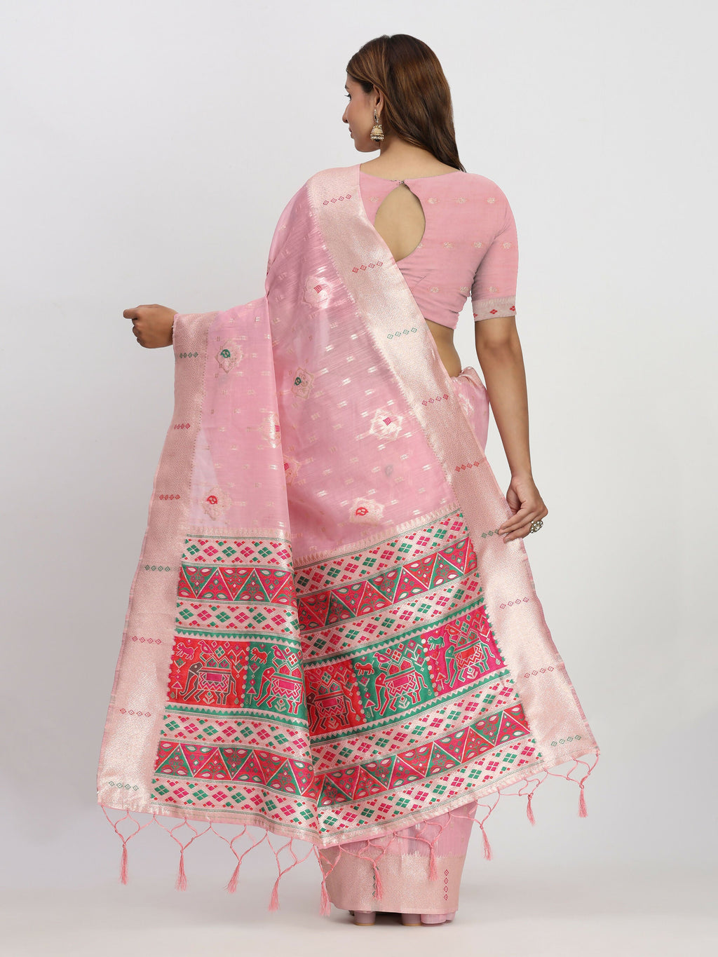 Shree Shyam Fashion Linen Cotton Light Pink Saree - Distacart